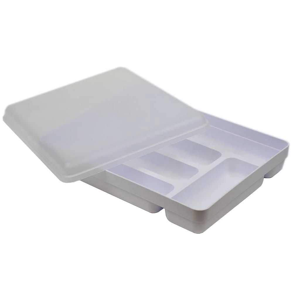 Porta Talheres Organizador de Gaveta com Tampa Martiplast Branco em Polipropileno 35x27,5x7,5cm