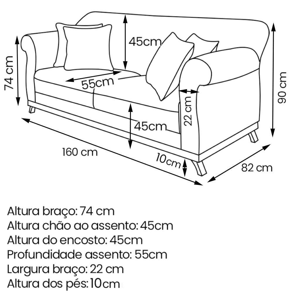 Sofa 2 Lugares Retro Polo 160cm Com Almofada Linho Perola Ezz Perola