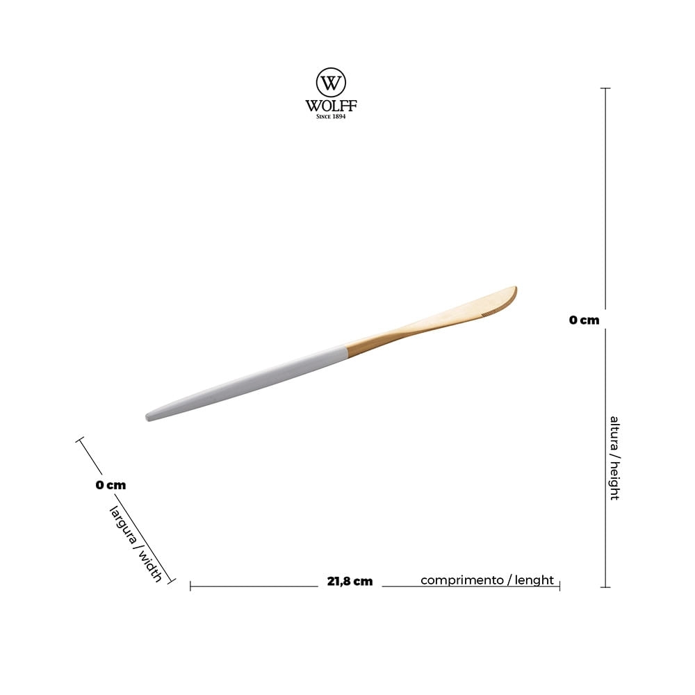 Faqueiro Kyoto Wolff em Inox Dourado com Cabo Branco 24 Peças