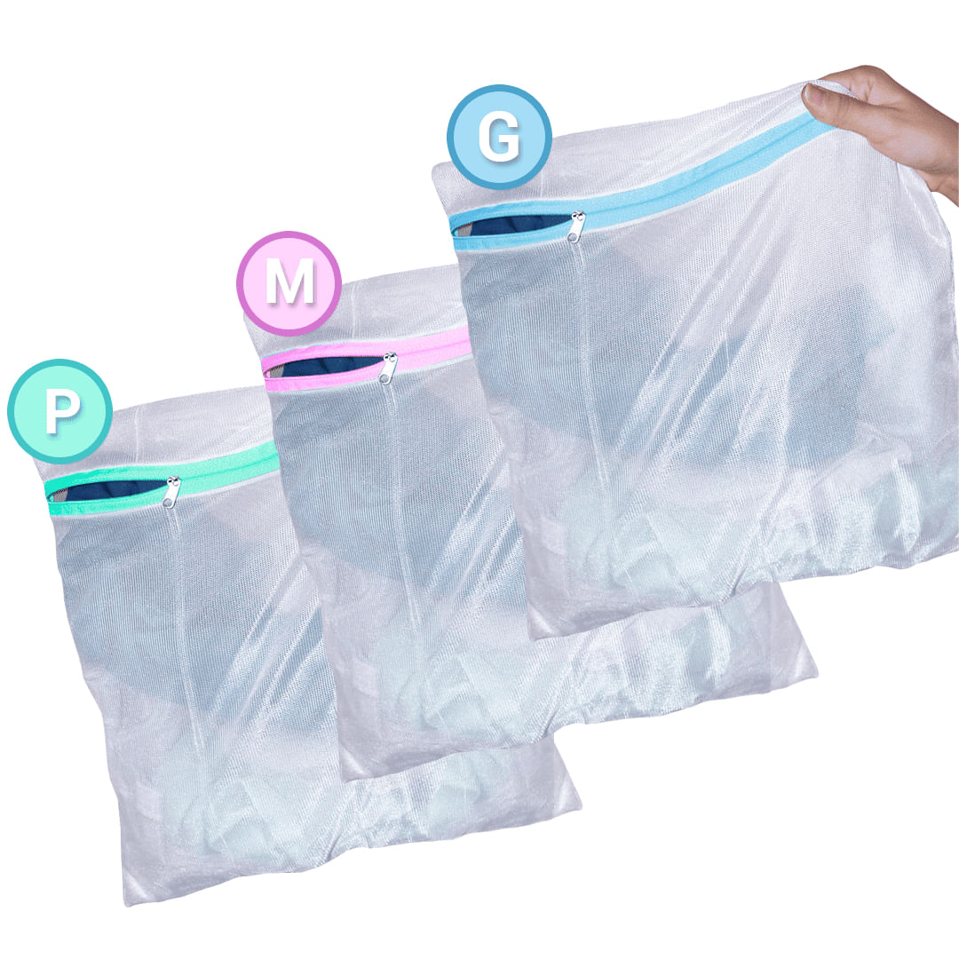 Kit 3 Sacos de Proteção para Lavar Roupas Delicadas Íntimas Transparente