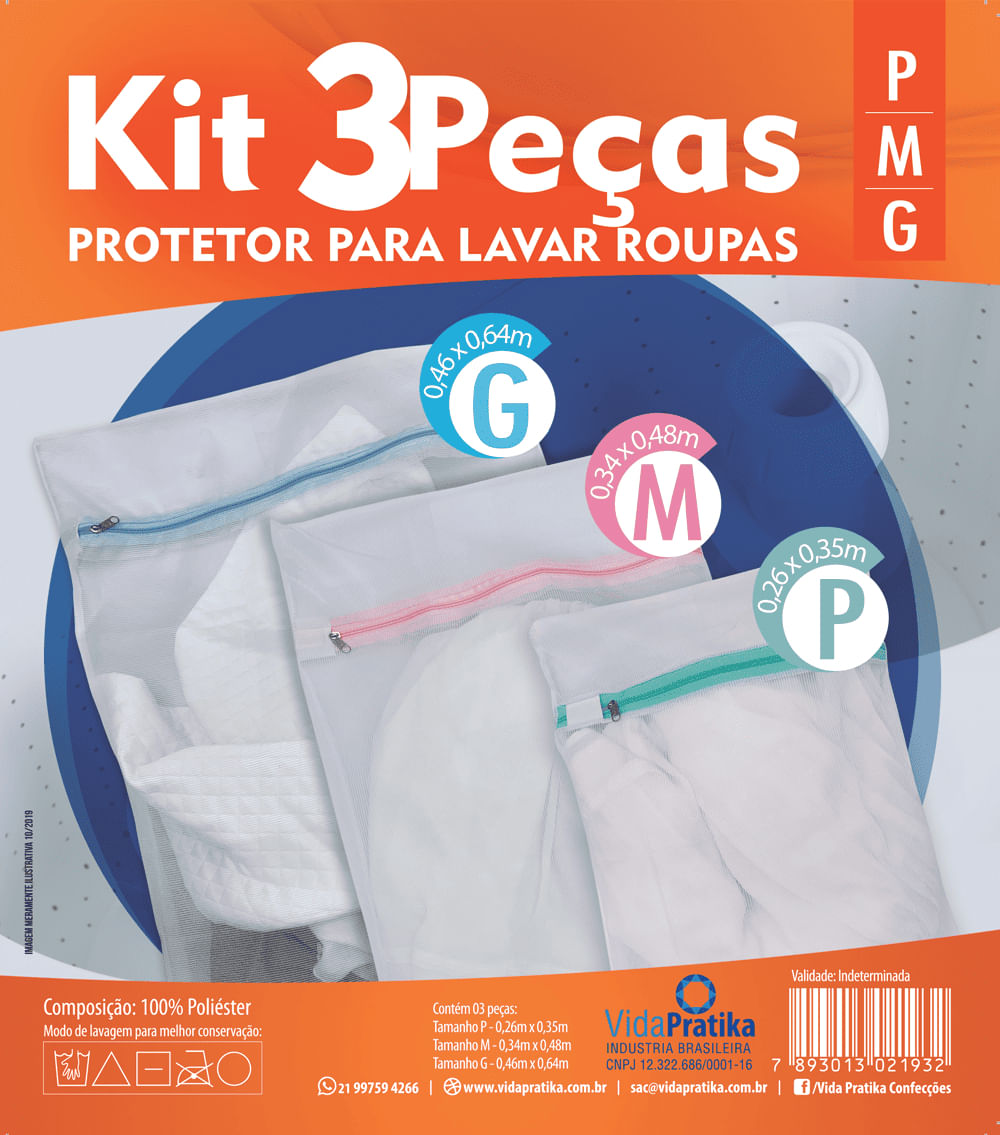 Kit 3 Sacos de Proteção para Lavar Roupas Delicadas Íntimas Transparente