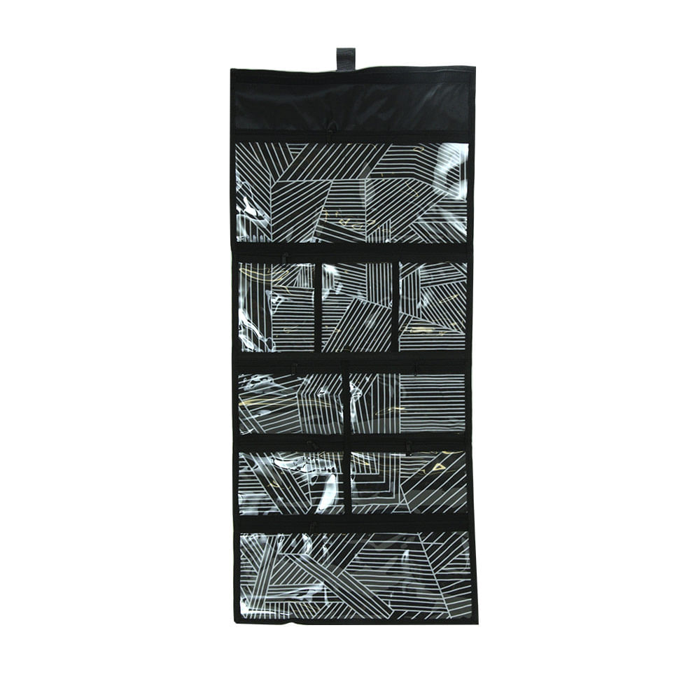 Organizador de Parede Le em Plástico Preto com 9 Divisórias e Gancho 81x35cm