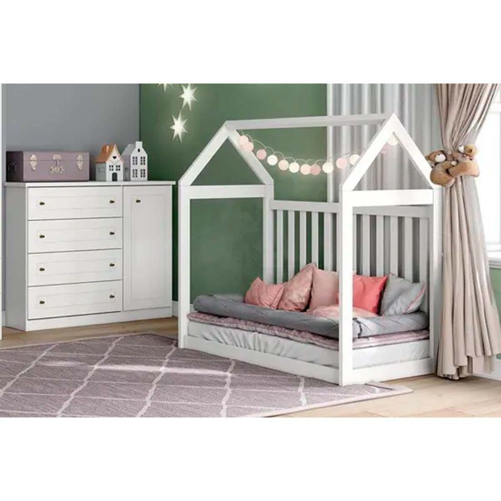 Quarto De Bebê Completo Americano 2 Peças (1 Berço + 1 Cômoda) Qi61 Branco - Henn