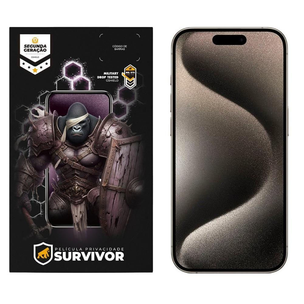 Película Para Iphone 15 Pro Com Aplicador - Survivor Privacidade - Gshield