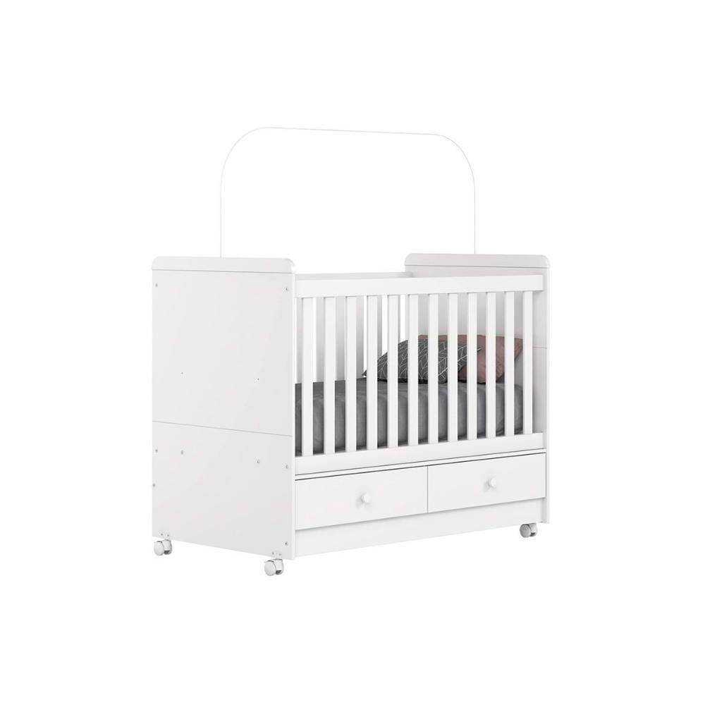 Berço - Mini Cama Infantil Aquarela 3 Em 1 C- 2 Gavetas Branco Cristal - Henn