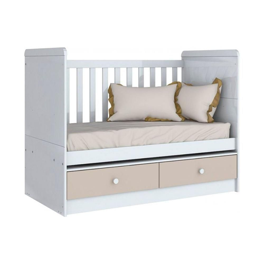 Berço - Mini Cama Infantil Aquarela 3 Em 1 C- 2 Gavetas Branco Cristal - Henn