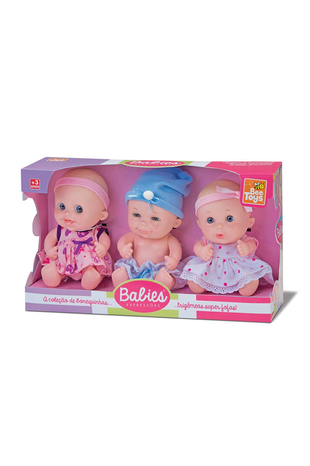 Boneca Bee Toys Babies Expressões Trigêmeas sem Cabelo