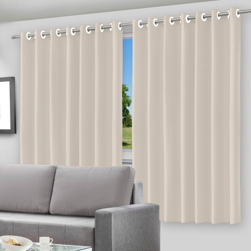 Cortina Blackout Bege 280x250cm PVC com Ilhós para Decoração Quarto e Sala Bloqueia Claridade e Ameniza Vento