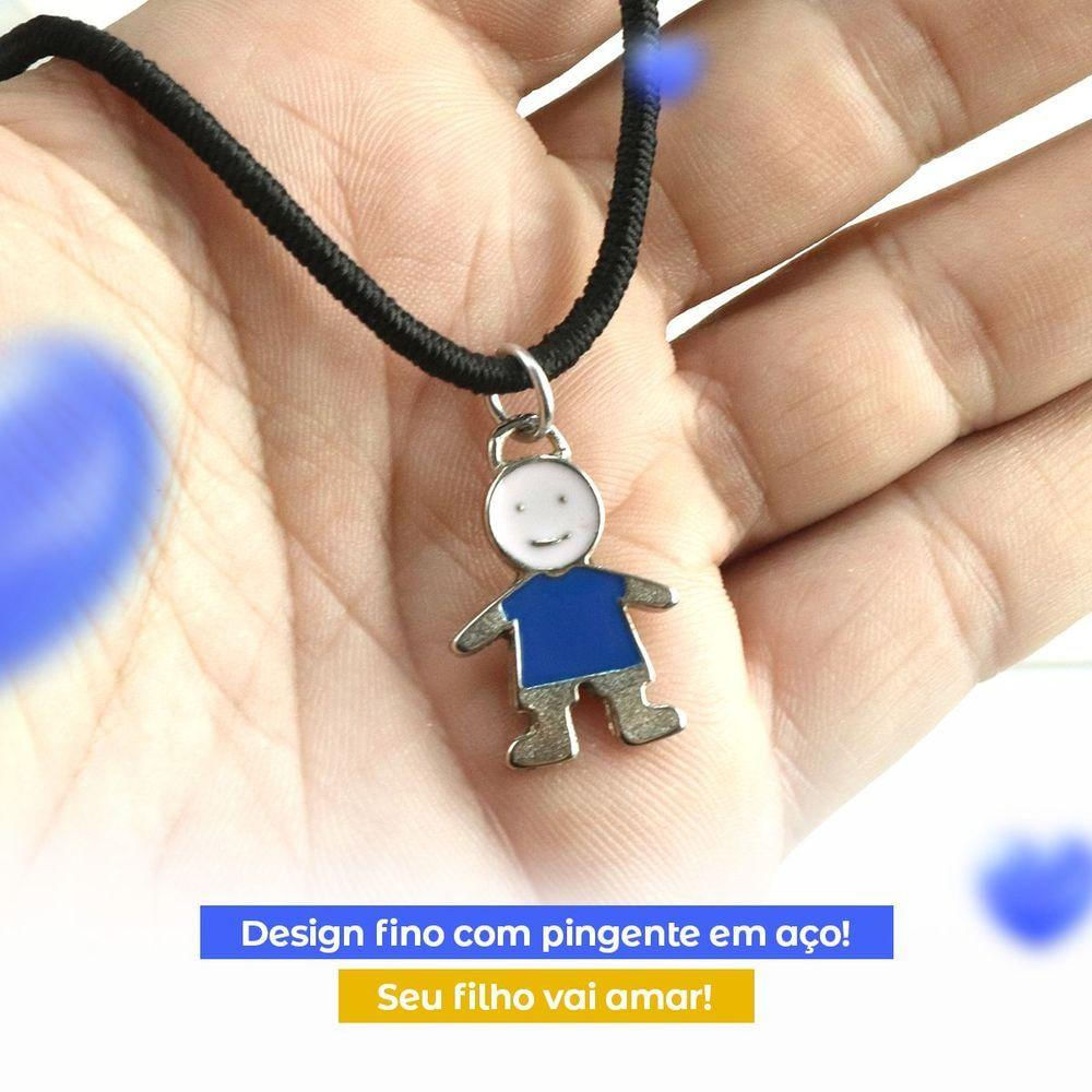 Colar Infantil Cordão + Pingente Criança Menino Premium Moda Ajustavel Azul Presente Unissex