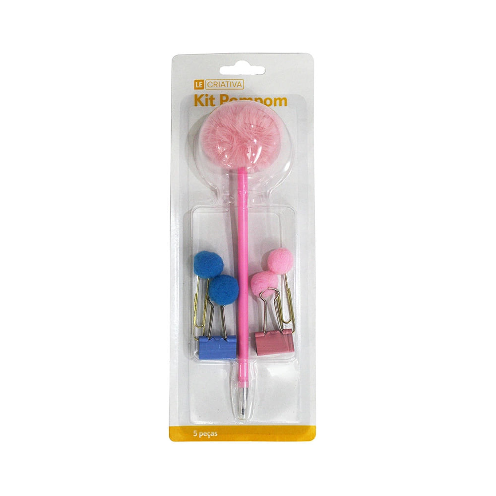 Kit Gift Le Office Pompom 1 Caneta Fine Line, 2 Binders Clips 25mm e 2 Clips 50mm