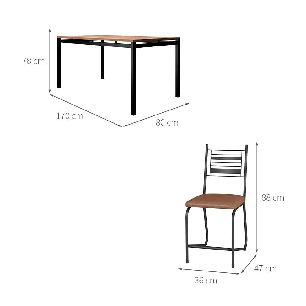 Conjunto de Mesa Retangular com Tampo de MDP Amadeirado Valência e 6 Cadeiras Kieve Revestimento Sintético Marrom e Preto