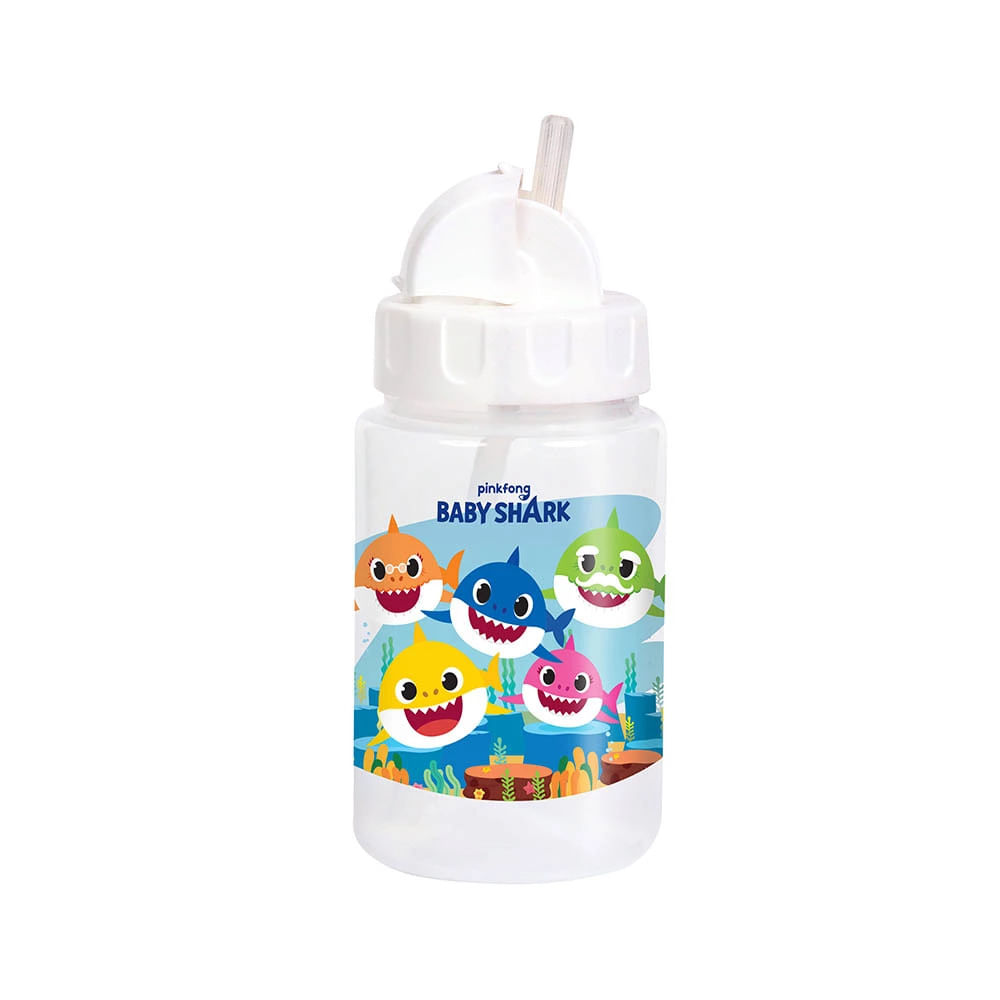 Copo com Canudo Babygo Silicone Retrátil Baby Shark 340ml