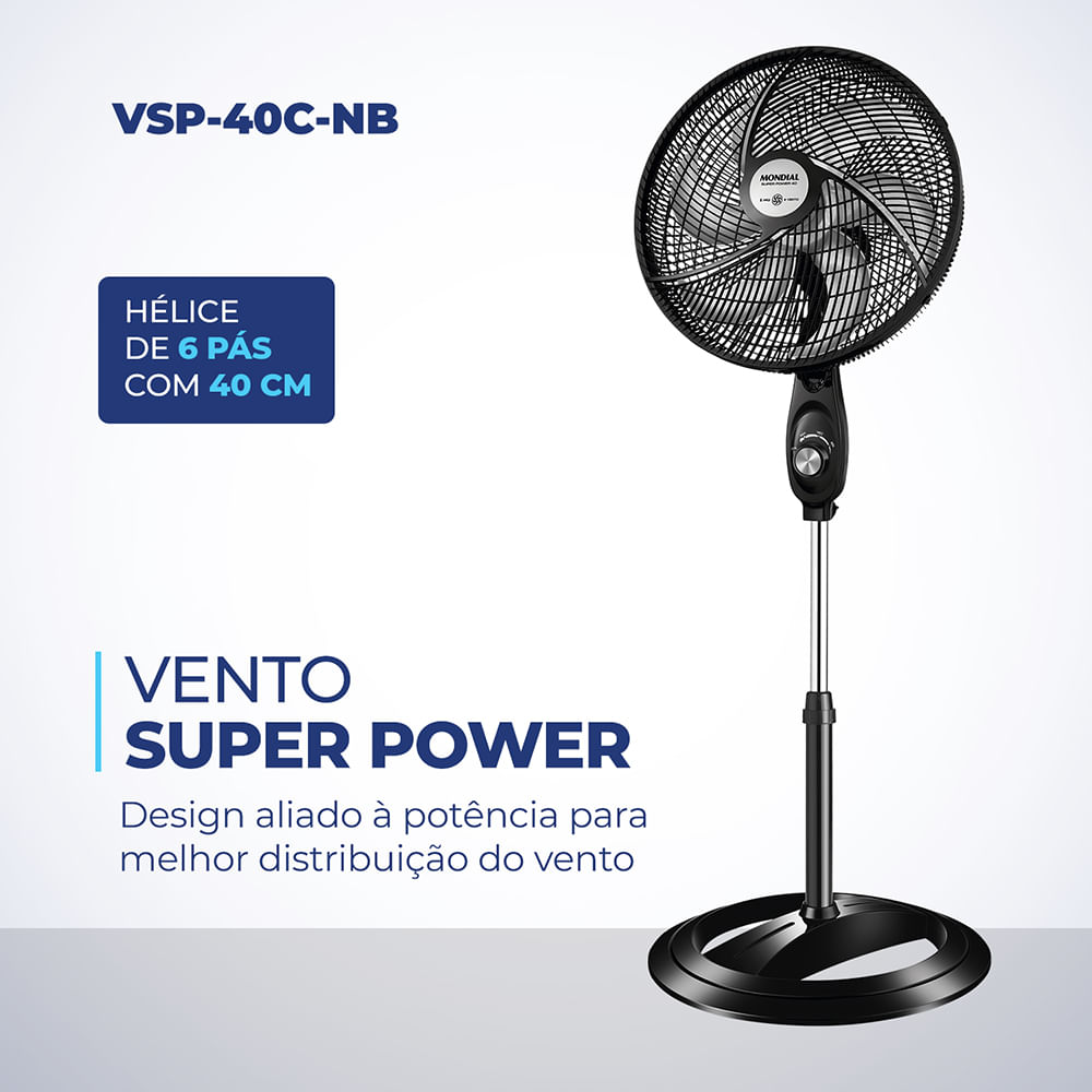 Ventilador De Coluna Mondial 6 Pás Super Power VSP40CB - 40cm 127V - Le ...