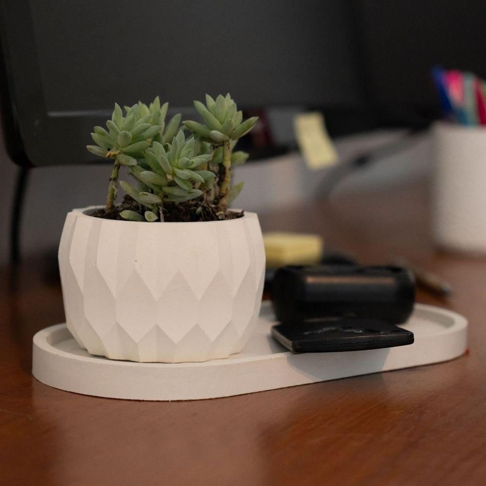 Vaso Decorativo Losangos 7,5cm Cimento Artesanal Sala E Cozinha Branco