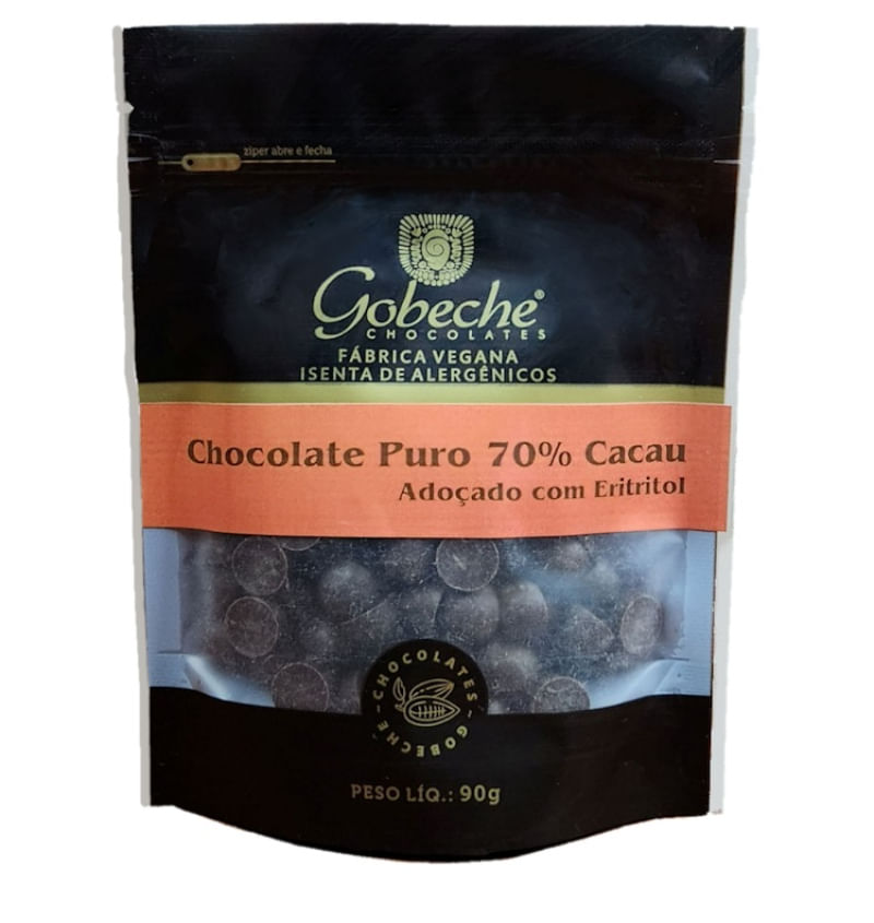 Gotas Chocolate 70% Cacau Gobeche - Adoçado com Eritritol - 90g