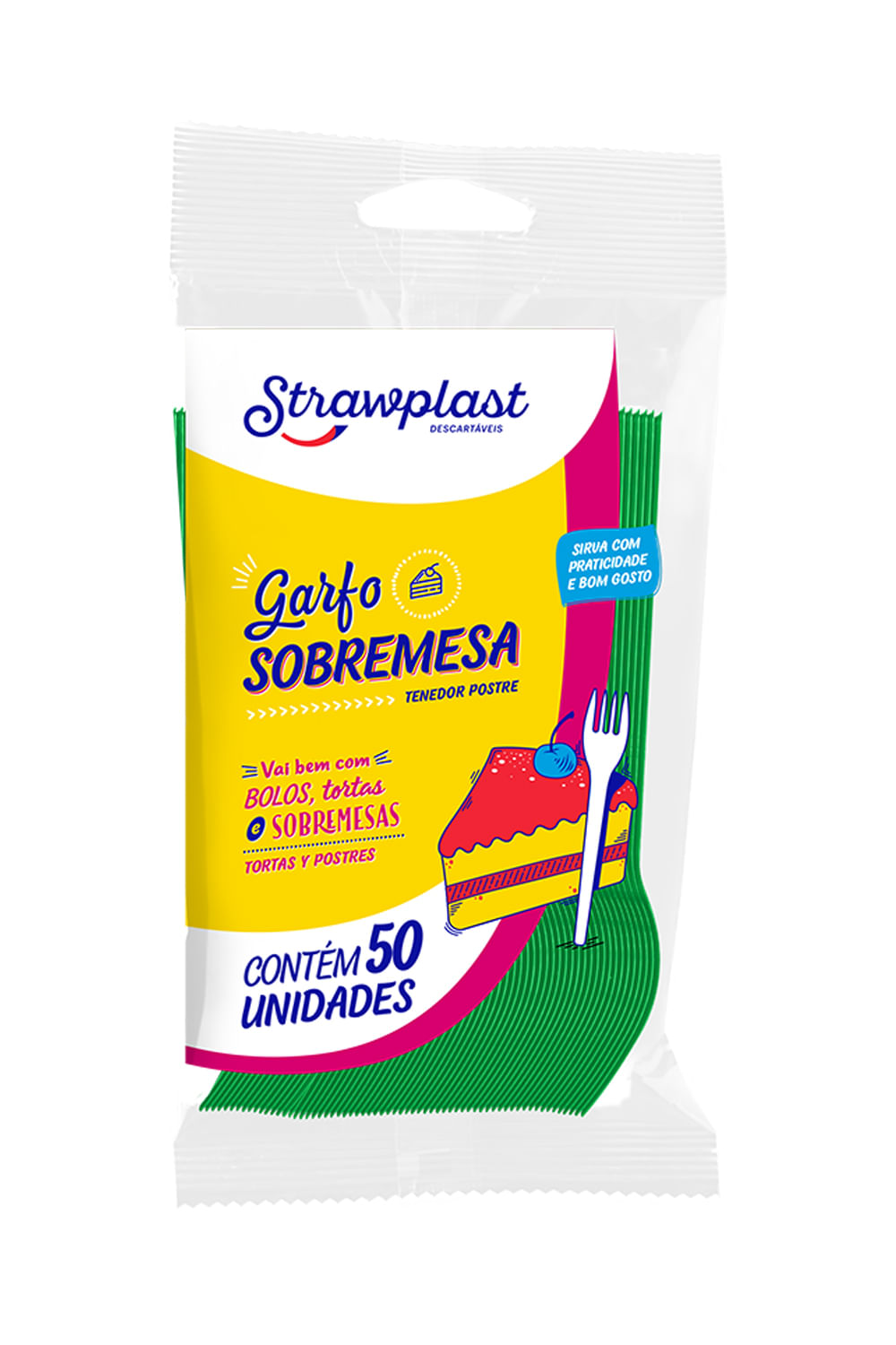 Garfo Strawplast para Sobremesa com 50 Unidades Verde