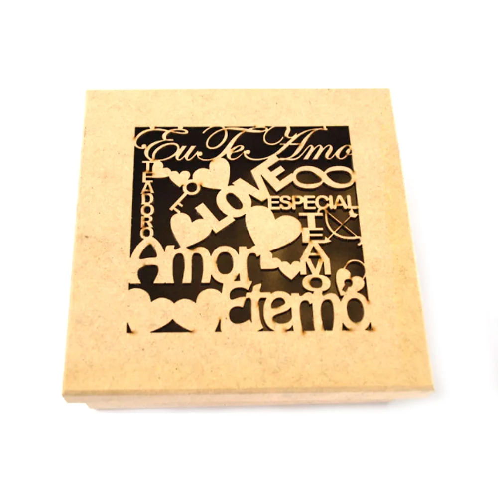 Caixa em Mdf Rustika Arabesco Eu Te Amo 15x15cm