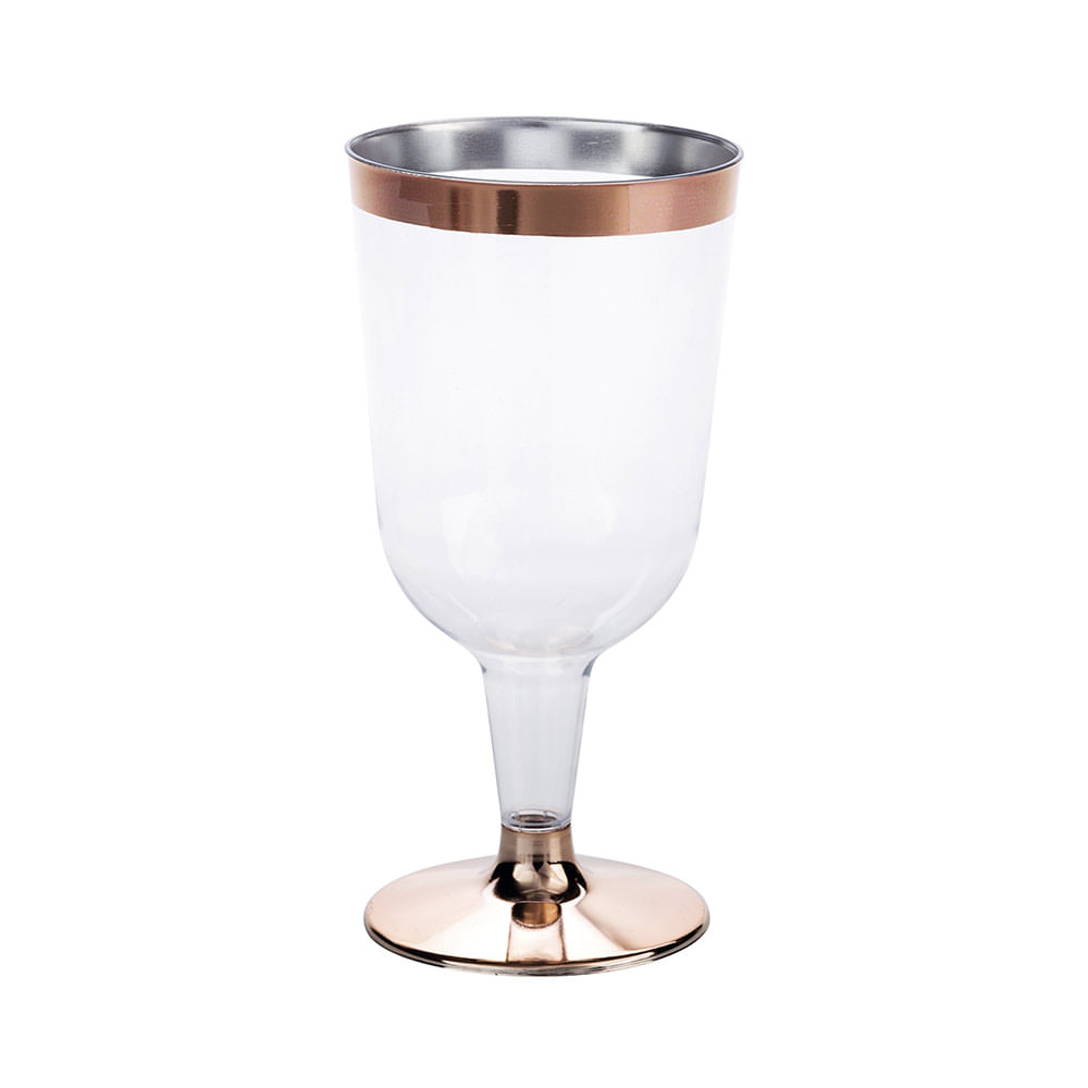 Taça para Vinho Silver Plastic 210ml Rosé Gold com 4 Unidades