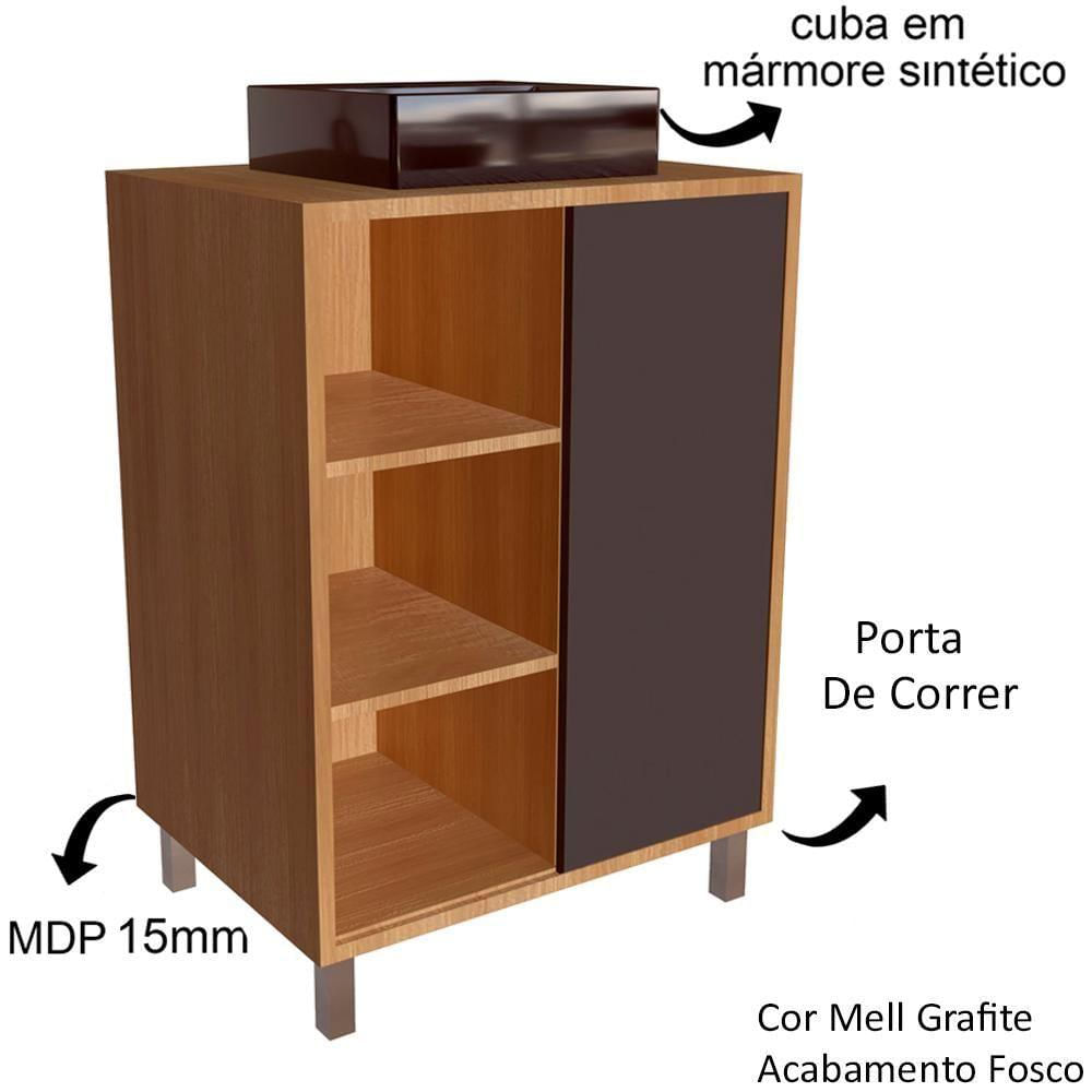 Gabinete 60 Cm Espelheira E Cuba Preta Cj7250 Mell Grafite Faem Mell Grafite