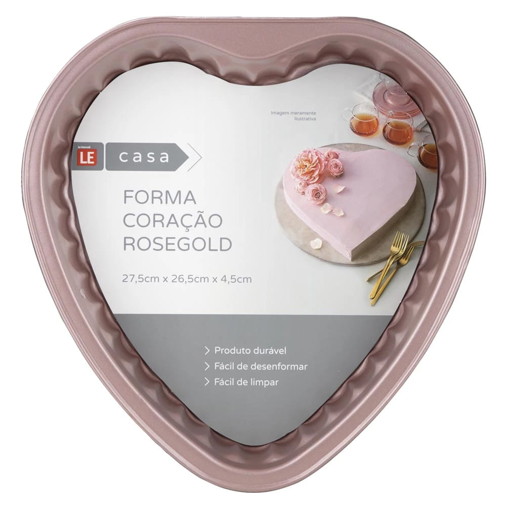 Forma Le Love em Aço de Coração Antiaderente Rosé 27cm