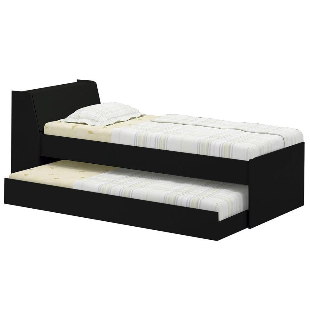 Cama Solteiro Bicama Cabeceira Bau 220x88 Bb28 Preto Dtall Preto