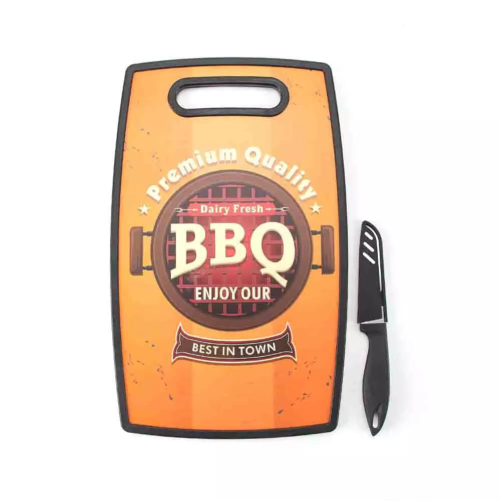 Tábua de Corte Le BBQ em Plástico Amarelo com Faca 37x23cm