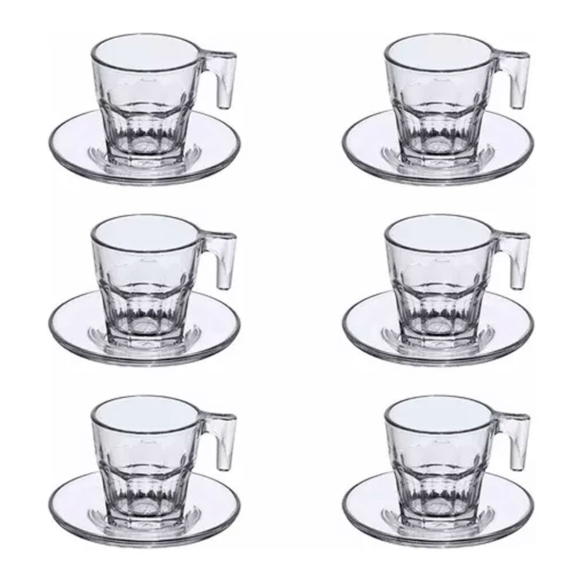 Jogo de Xícara de Café Expresso 80ML de Vidro - Linha Square 12 Peças Cor Cristal