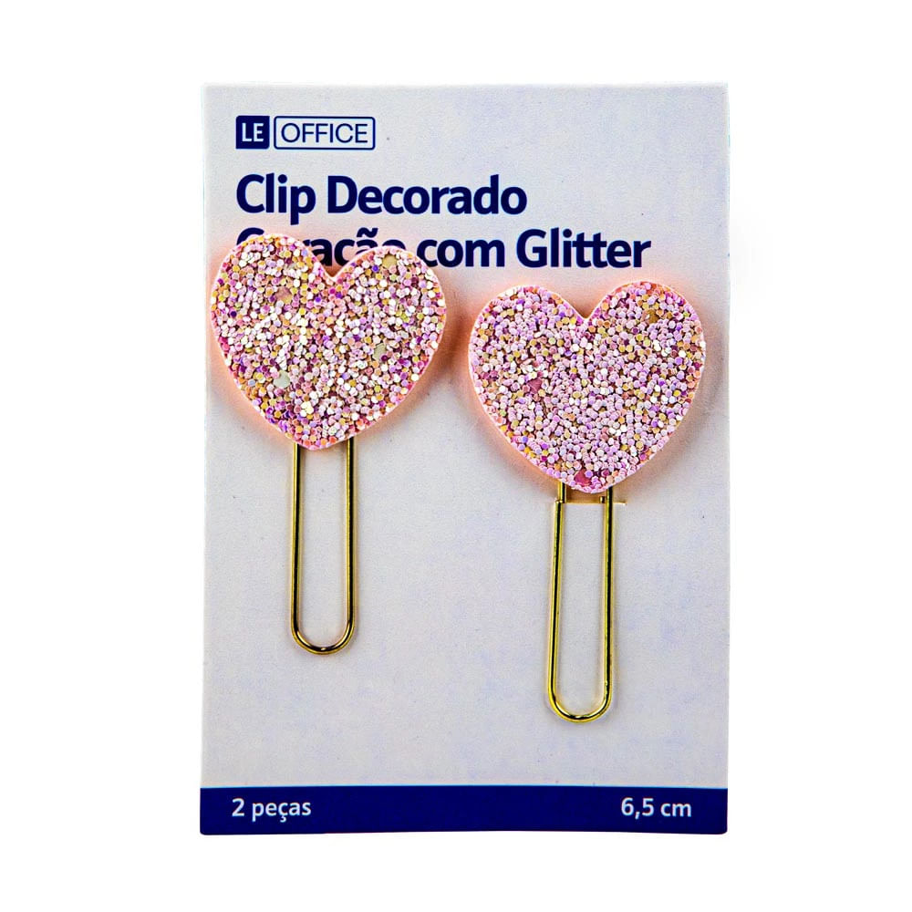 Clips Divertido Le Coração com Strass e 2 Unidades Rosa 6,5cm