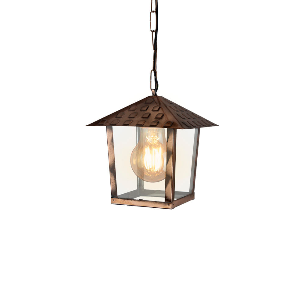 Lustre Pendente Blumenau Colonial Nina Quadrado Vidro Liso Cobre E27 Bivolt Cobre