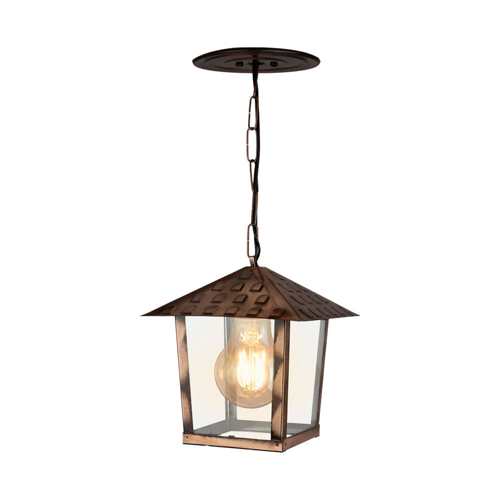 Lustre Pendente Blumenau Colonial Nina Quadrado Vidro Liso Cobre E27 Bivolt Cobre