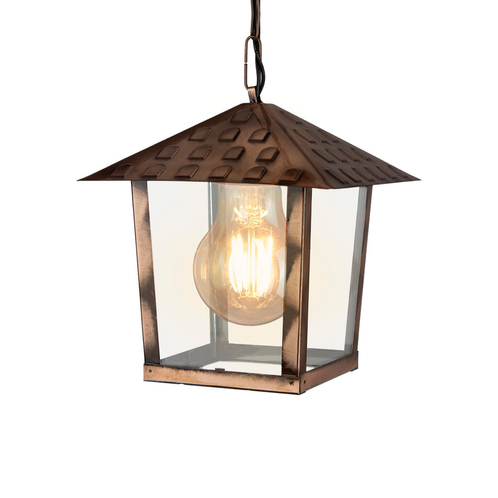 Lustre Pendente Blumenau Colonial Nina Quadrado Vidro Liso Cobre E27 Bivolt Cobre