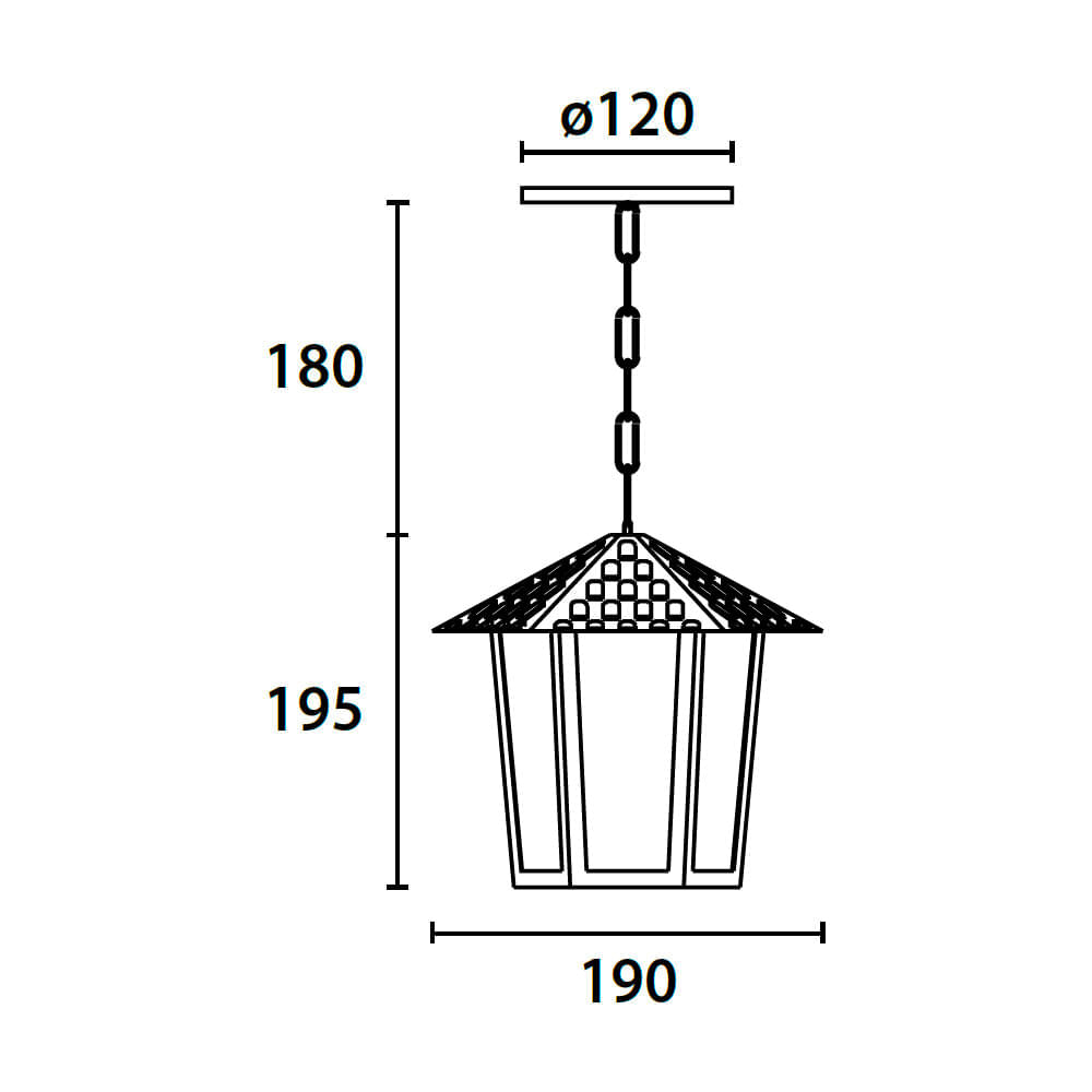 Lustre Pendente Blumenau Colonial Sextavado Vidro Liso E27 Bivolt Preto Fosco