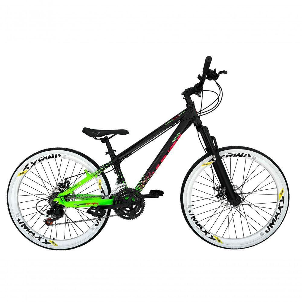 Bicicleta Aro 26 Vikingx Tuff X44 Preto-verde 21v Alumínio Freio A Disco Aros Vmaxx Brancos