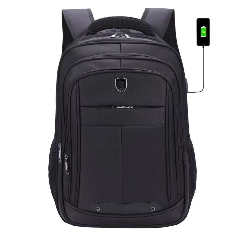 Mochila Grande Reforçada Saída Para Carregador Usb Fone De Ouvido Notebook Trabalho Escola Masculina Feminina Preto