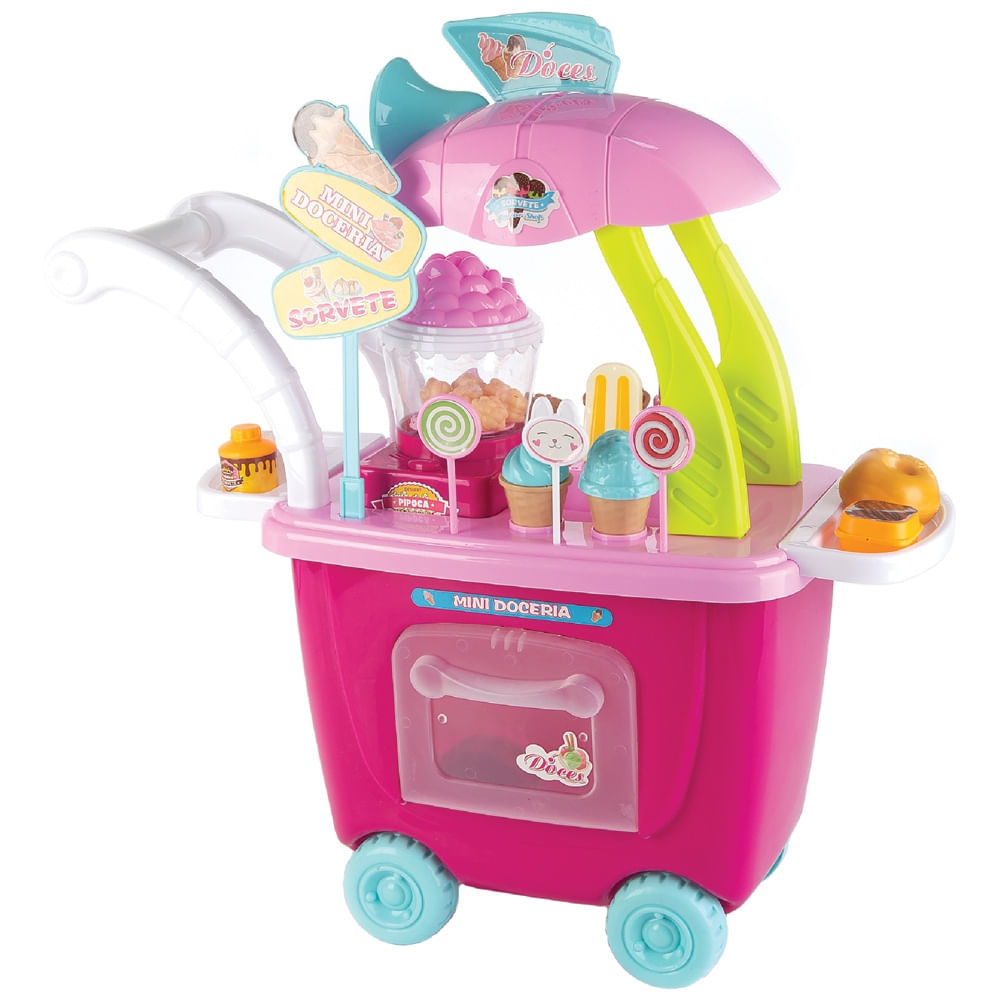 Mini Carrinho Doceria Com Pipoqueira - Rosa- MDC-554 - Fenix