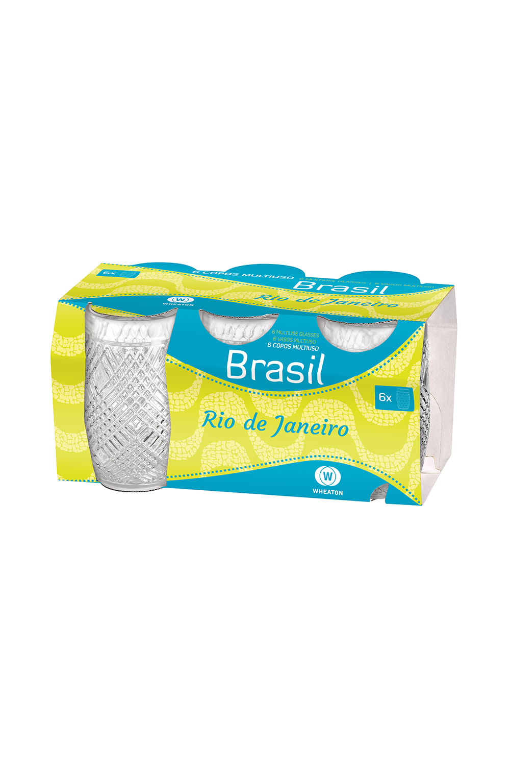 Jogo de Copos Wheaton Rio de Janeiro em Vidro Quadriculado com 6 Peças 330ml  - Le biscuit