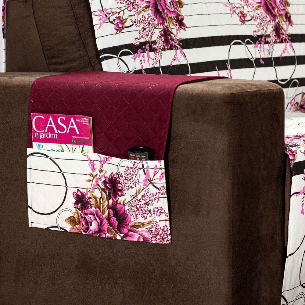 Protetor Sofa Estampado Isabela 2 E 3 Lugares - Floral Vinho