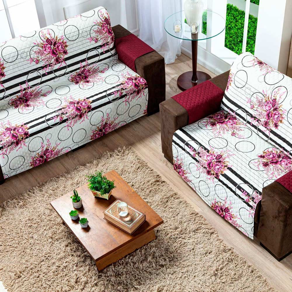 Protetor Sofa Estampado Isabela 2 E 3 Lugares - Floral Vinho