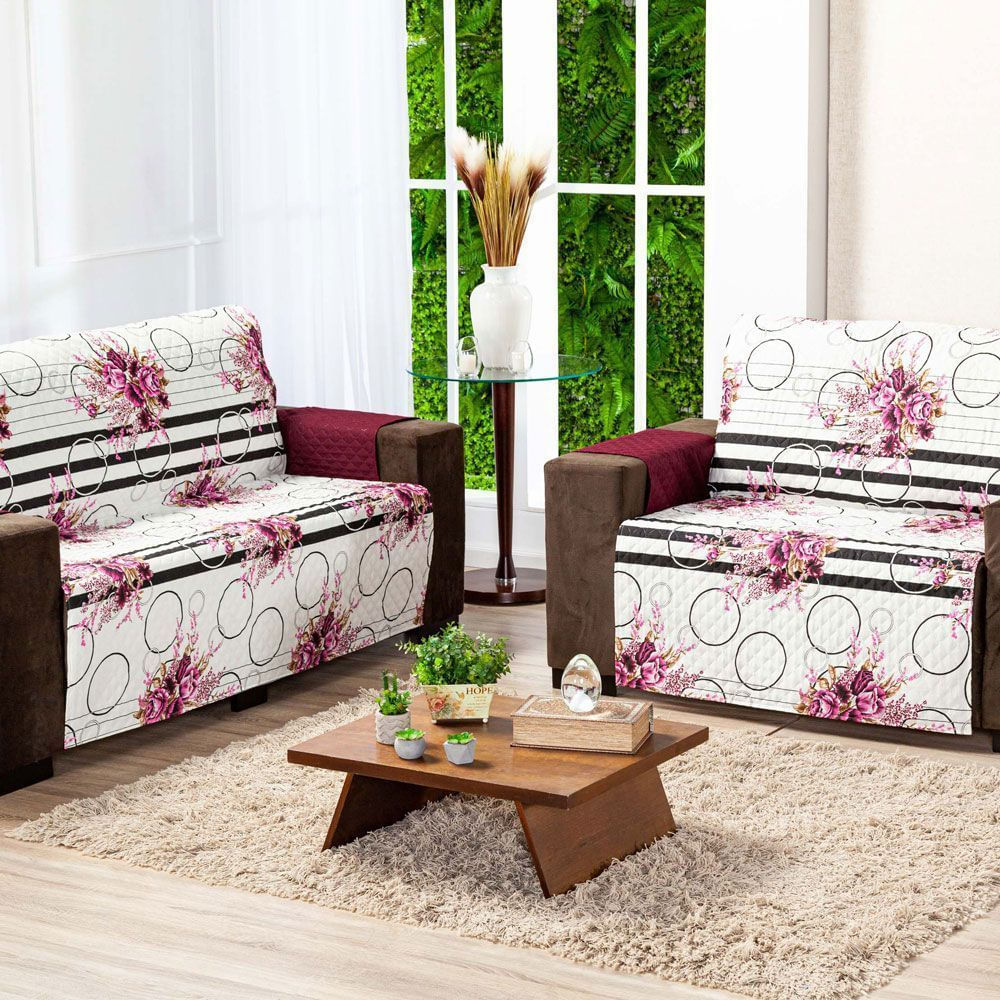 Protetor Sofa Estampado Isabela 2 E 3 Lugares - Floral Vinho