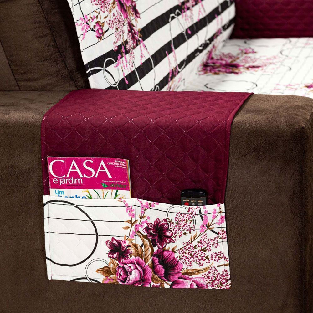 Protetor Sofa Estampado Isabela 2 E 3 Lugares - Floral Vinho