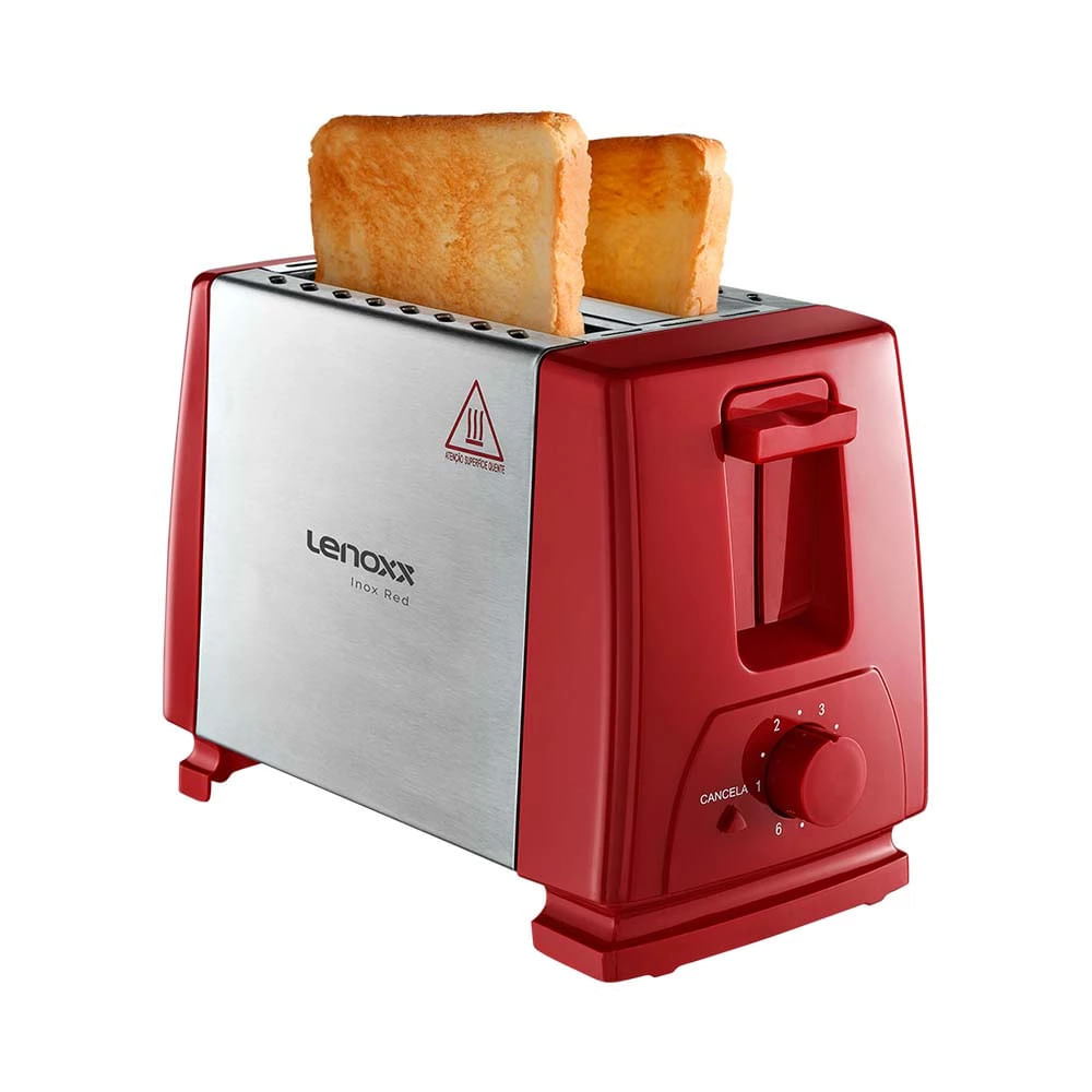 Torradeira Elétrica de Pães Lenoxx Inox Fast PTR203 Vermelho - 127V