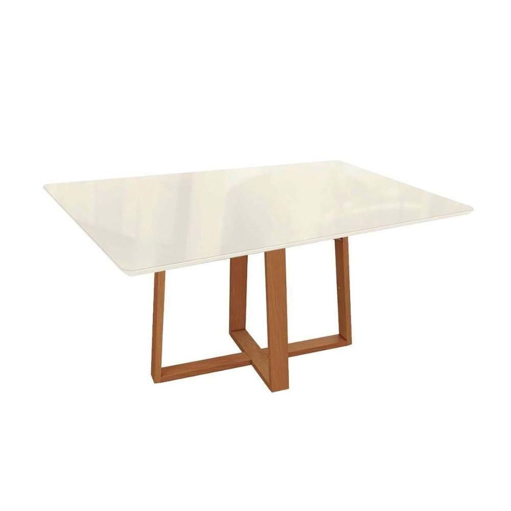 Mesa Para Cozinha Elma Madeira Maciça Com Tampo Madeirado Com Vidro 90x160cm Carvalho Off White Vidro Off White Kappesberg