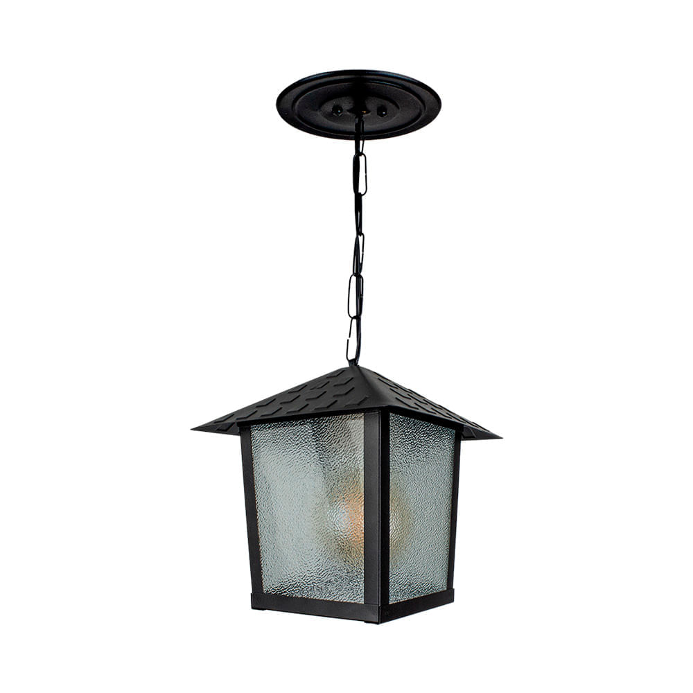 Lustre Pendente Blumenau Colonial Nina Quadrado Vidro Pontilhado E27 Bivolt Preto Fosco