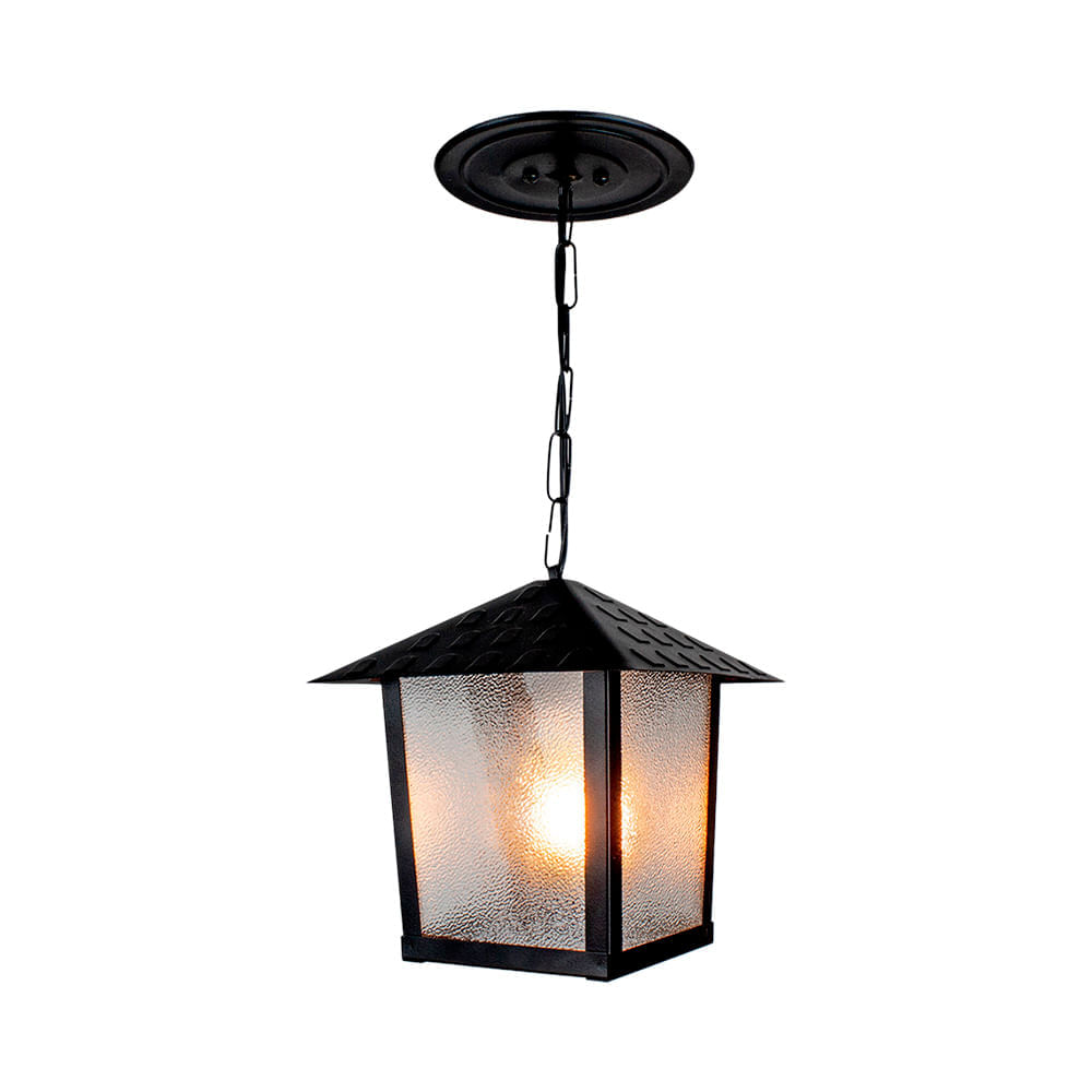 Lustre Pendente Blumenau Colonial Nina Quadrado Vidro Pontilhado E27 Bivolt Preto Fosco