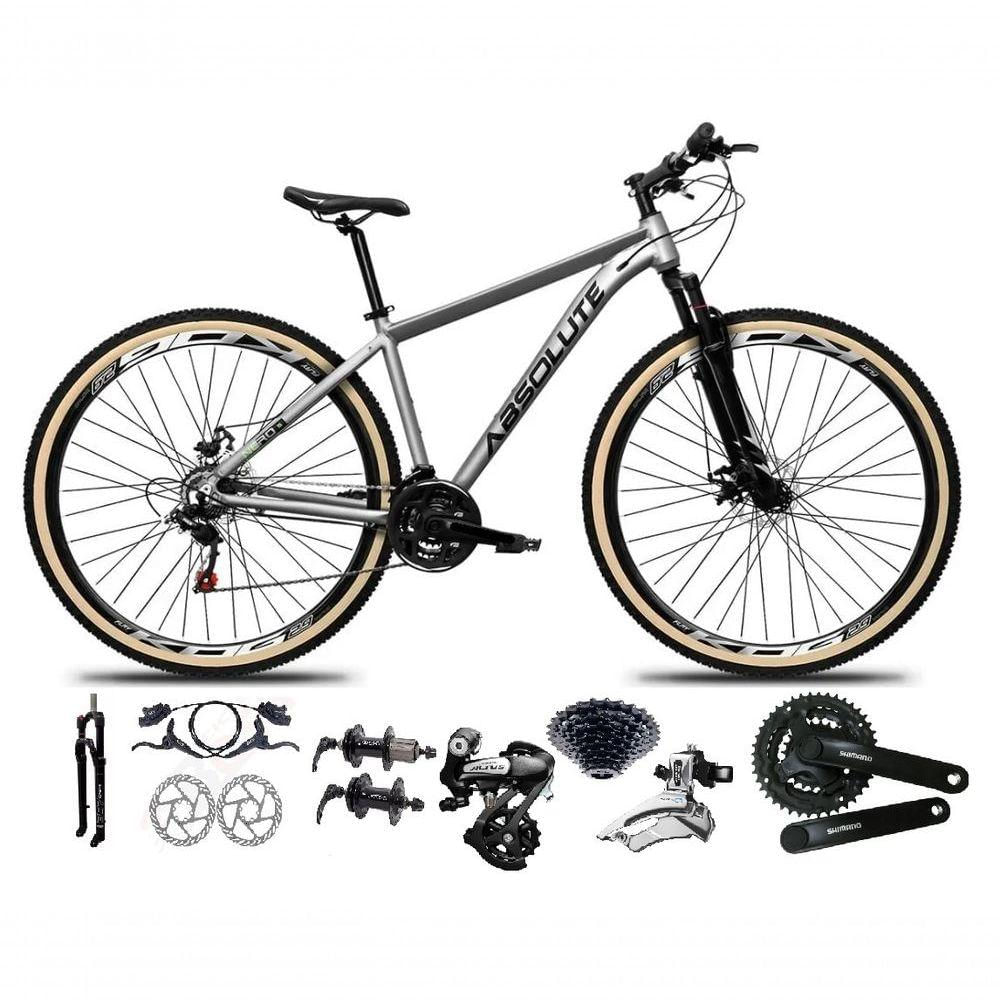 Bicicleta Aro 29 Absolute Nero 5 Shimano Altus 24v Freios Hidráulicos Garfo Com Trava Pneu Com Faixa Cinza Tam 19