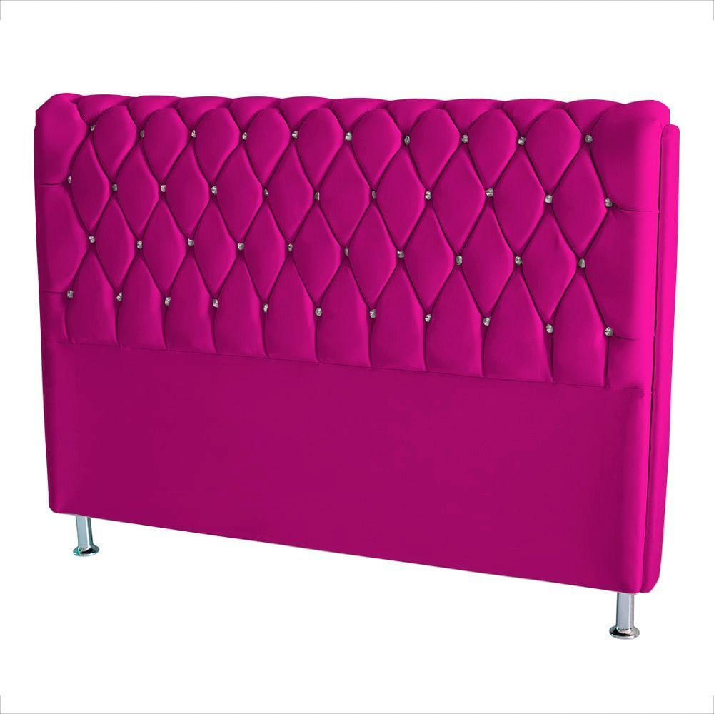 Cabeceira De Cama Box Jully Casal 140 Cm Botão Strass Suede Rosa Pink Eli Móveis