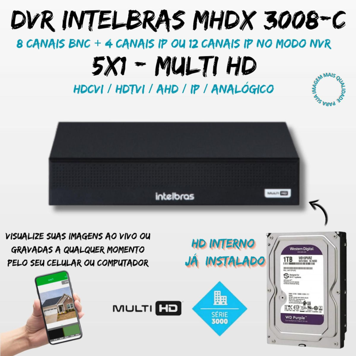 Kit Intelbras 4 Cam 1220b e 2 Cam Full Color Dvr Mhdx 3008-C C/HD purple 1tb