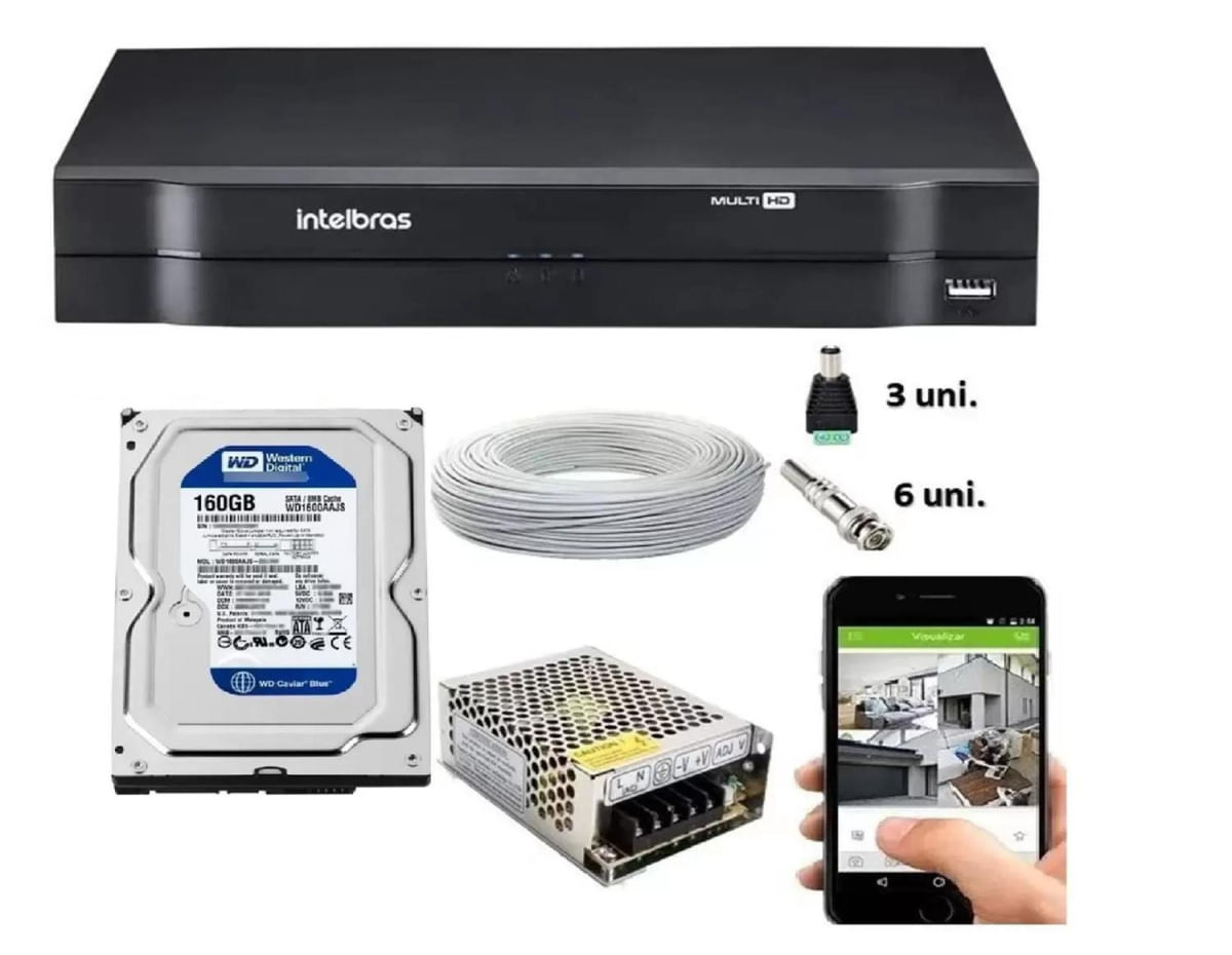 Kit Cftv Dvr Intelbras 4ch Mhdx Cabo E Conectores c/Hd