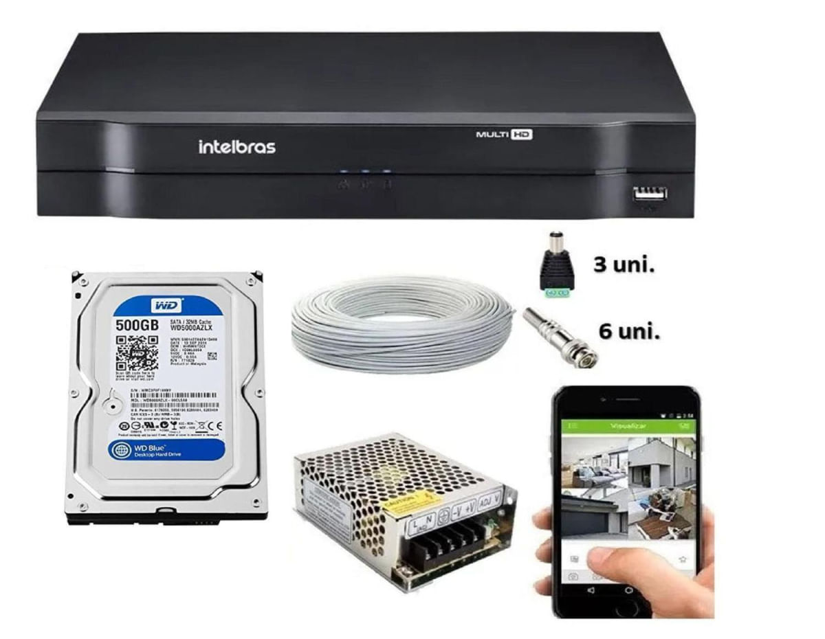 Kit Cftv Dvr Intelbras Mhdx 8ch Cabo E Conectores C/Hd