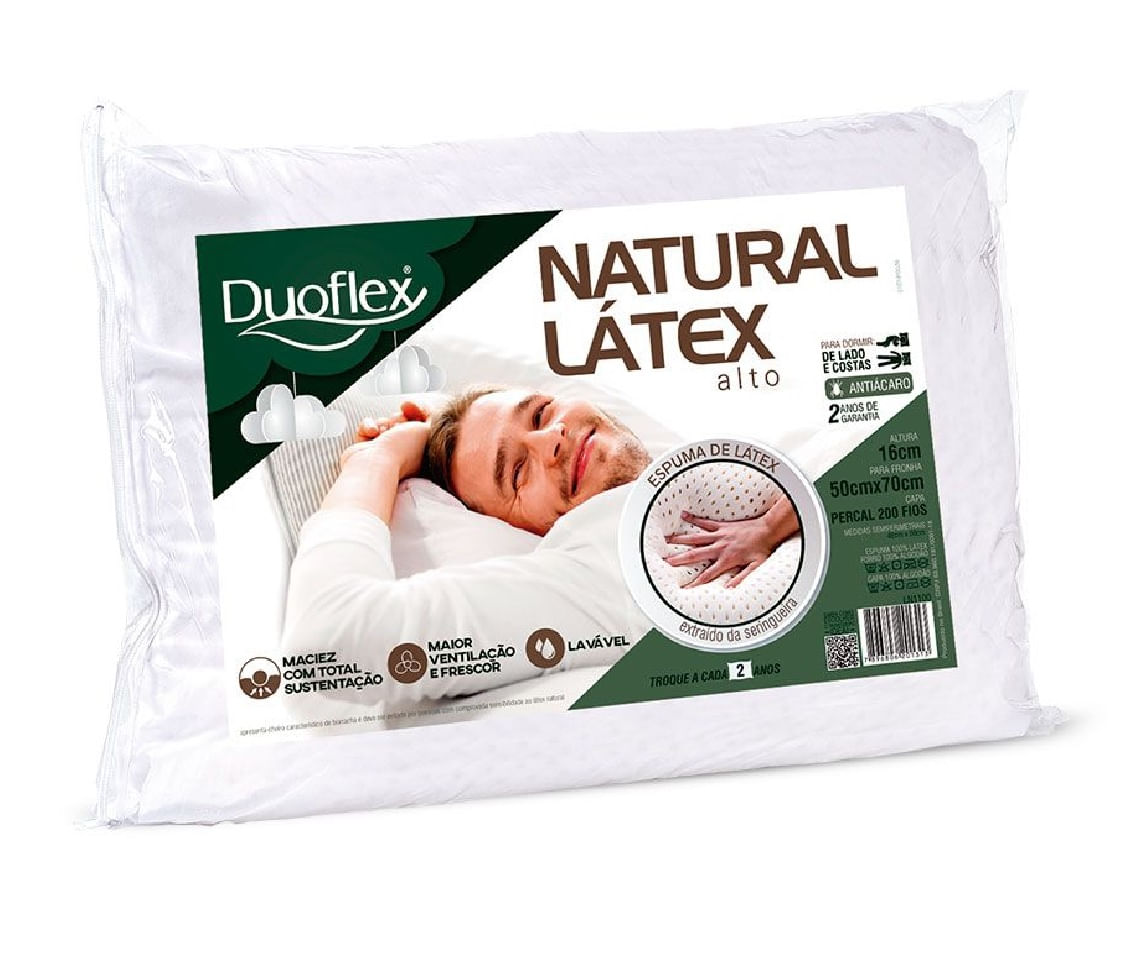 Kit 2 Travesseiros Natural Latex Alto 50cm x 70cm Duoflex